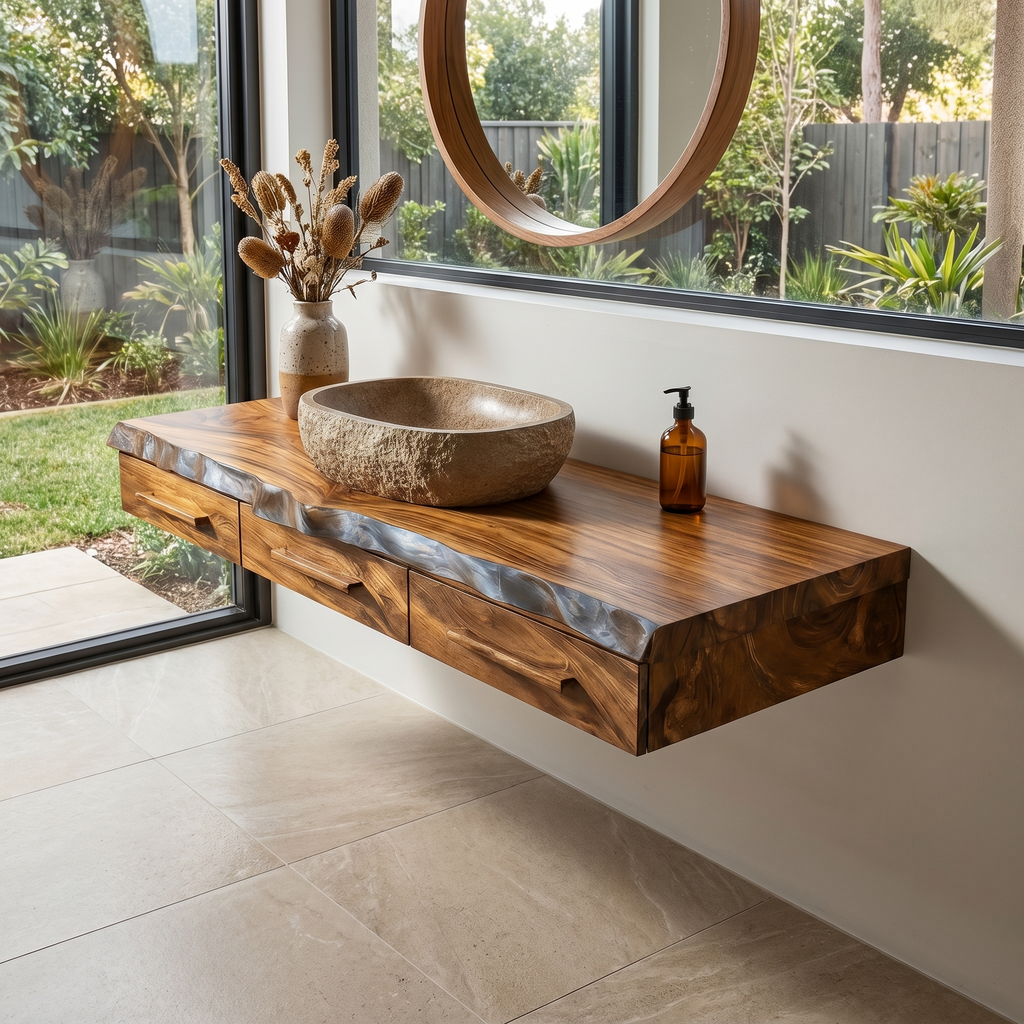 Minimal Floating Bathroom Vanity, solid wood, built to order, view 2