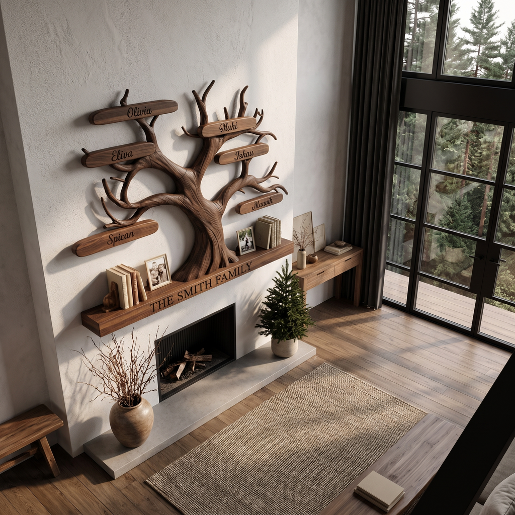 Organic Personalized Tree Wall Bookshelf with Custom Family Name, solid wood, built to order, view 2