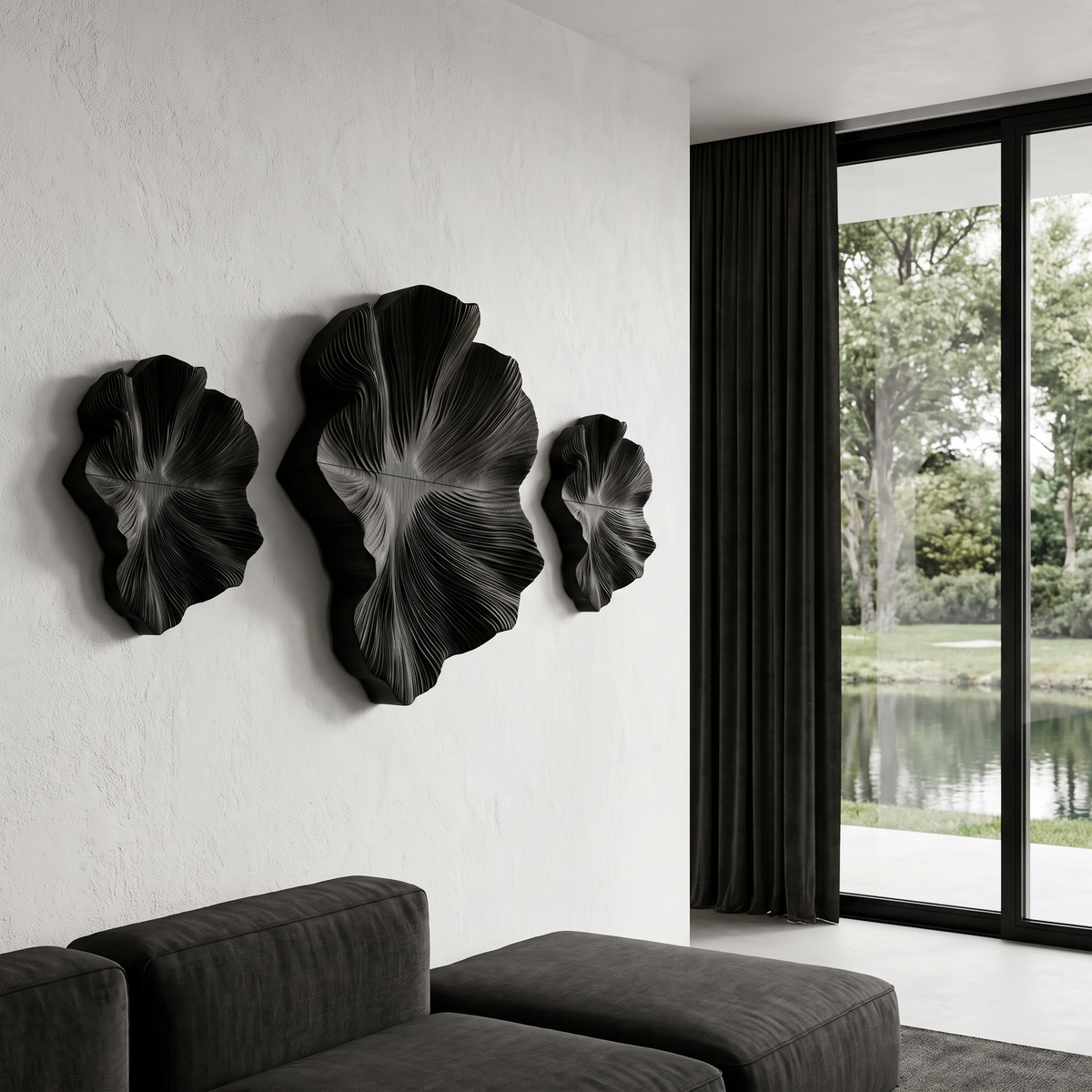 Contemporary Wall Sculpture with Botanical Relief Design, solid wood, built to order, view 3