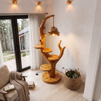 Contemporary Plant Display Stand with Floating Circular Shelves, solid wood, built to order