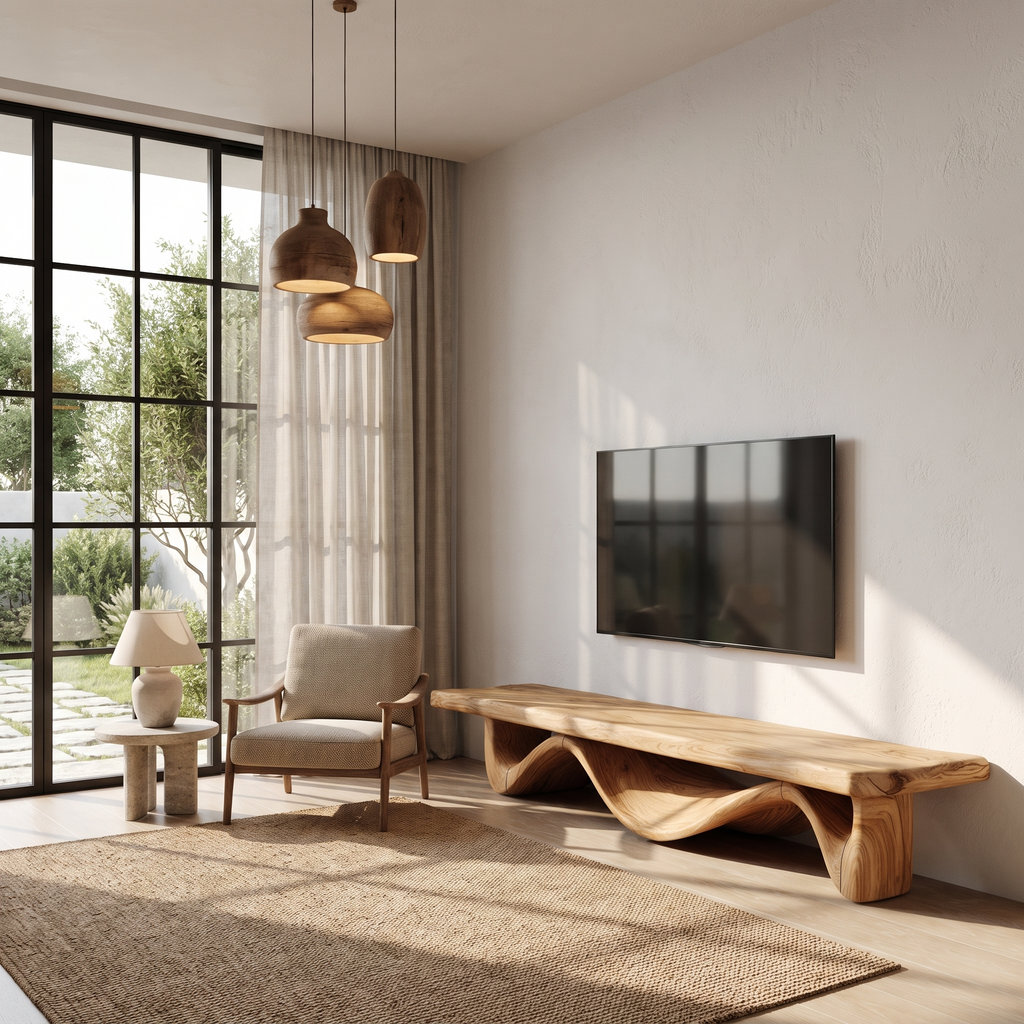 Organic Open Loop TV Cabinet Solid Media Console, solid wood, built to order, view 3