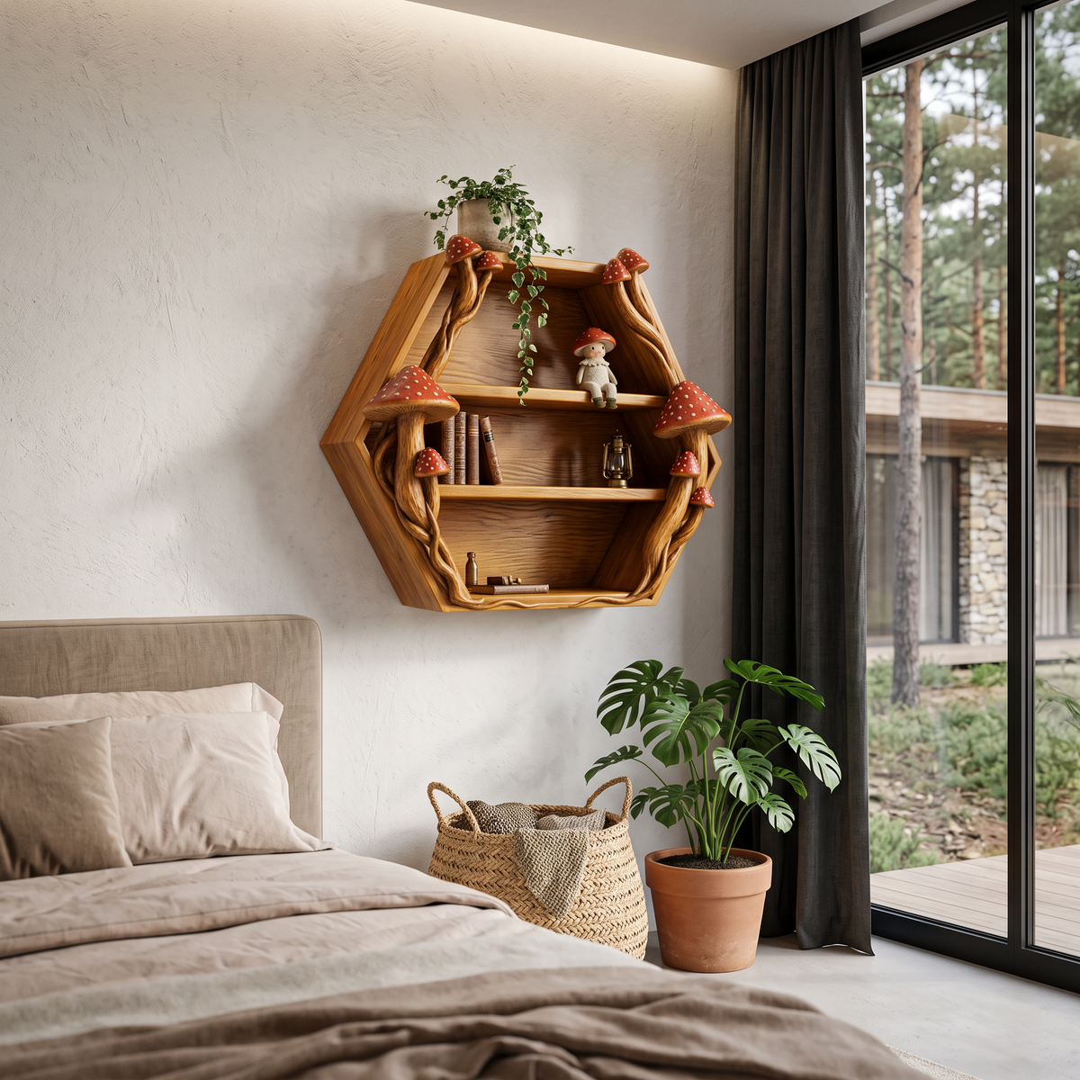 Minimalist Wall Bookshelf Shelves, solid wood, built to order, view 3