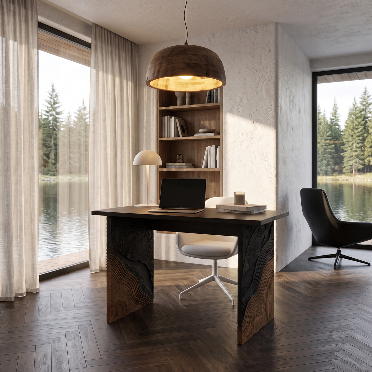 Organic Modern Writing Desk Storage Design, solid wood, built to order, view 2