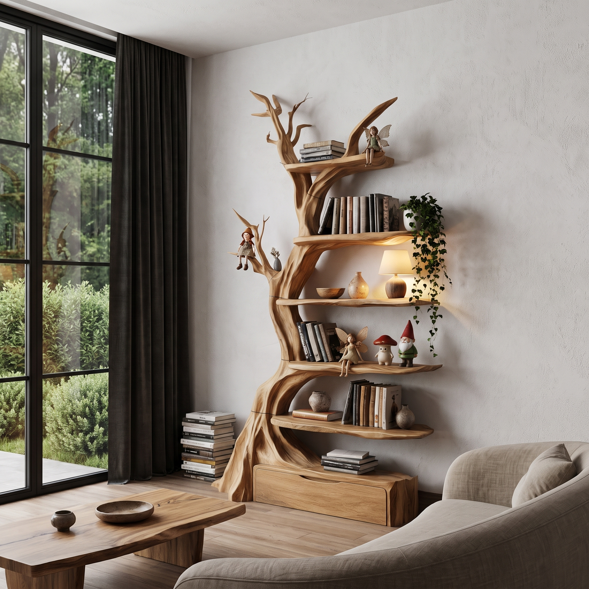 Organic Tree Bookshelf Sculptural Design, solid wood, built to order, view 3