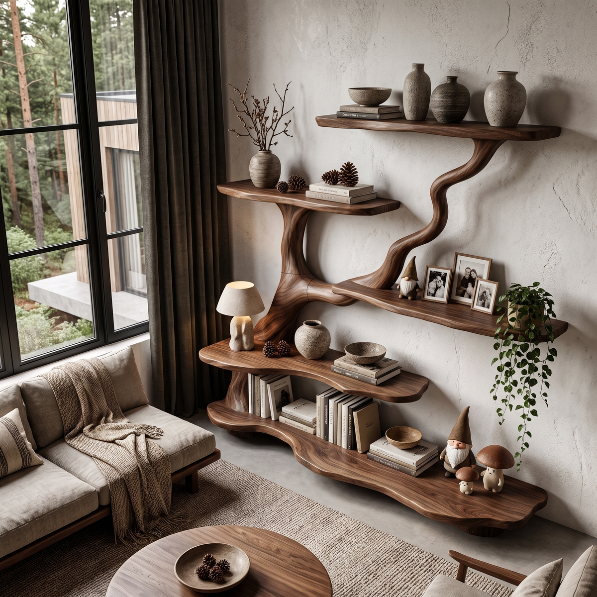 Organic Tree Bookshelf with Flowing Branch Design, solid wood, built to order, view 2