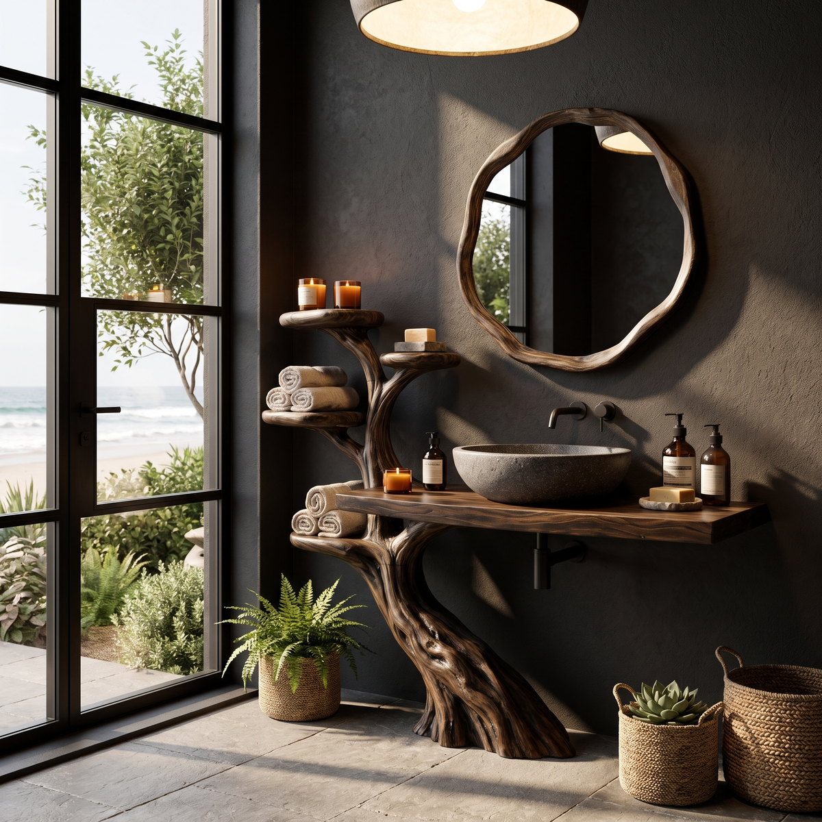 Rustic Bathroom Vanity with Sculptural Structure, solid wood, built to order, view 2