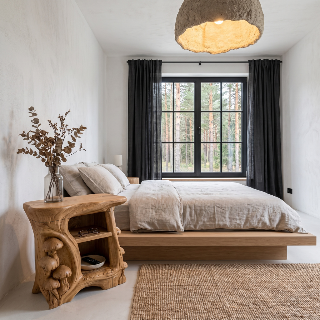 Organic Solid Bedside Table with Sculptural Tree Branch Base, solid wood, built to order, view 2