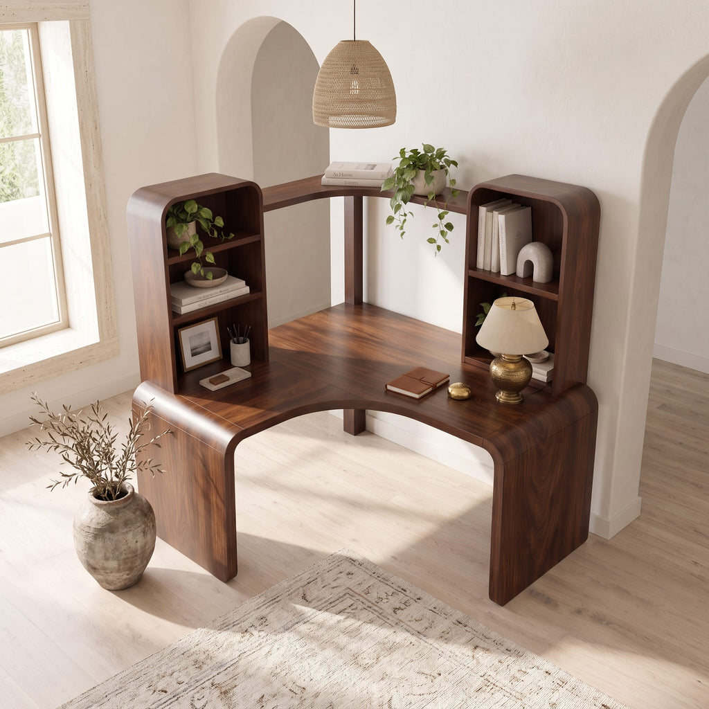 Contemporary Computer Desk with Corner Bookcase, solid wood, built to order