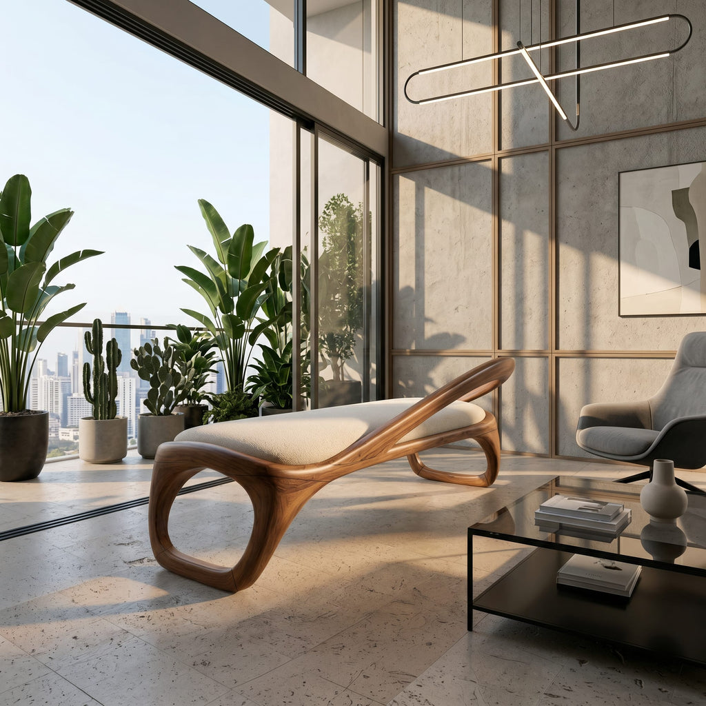 Sculptural Bench Penthouse Interior, solid wood, built to order