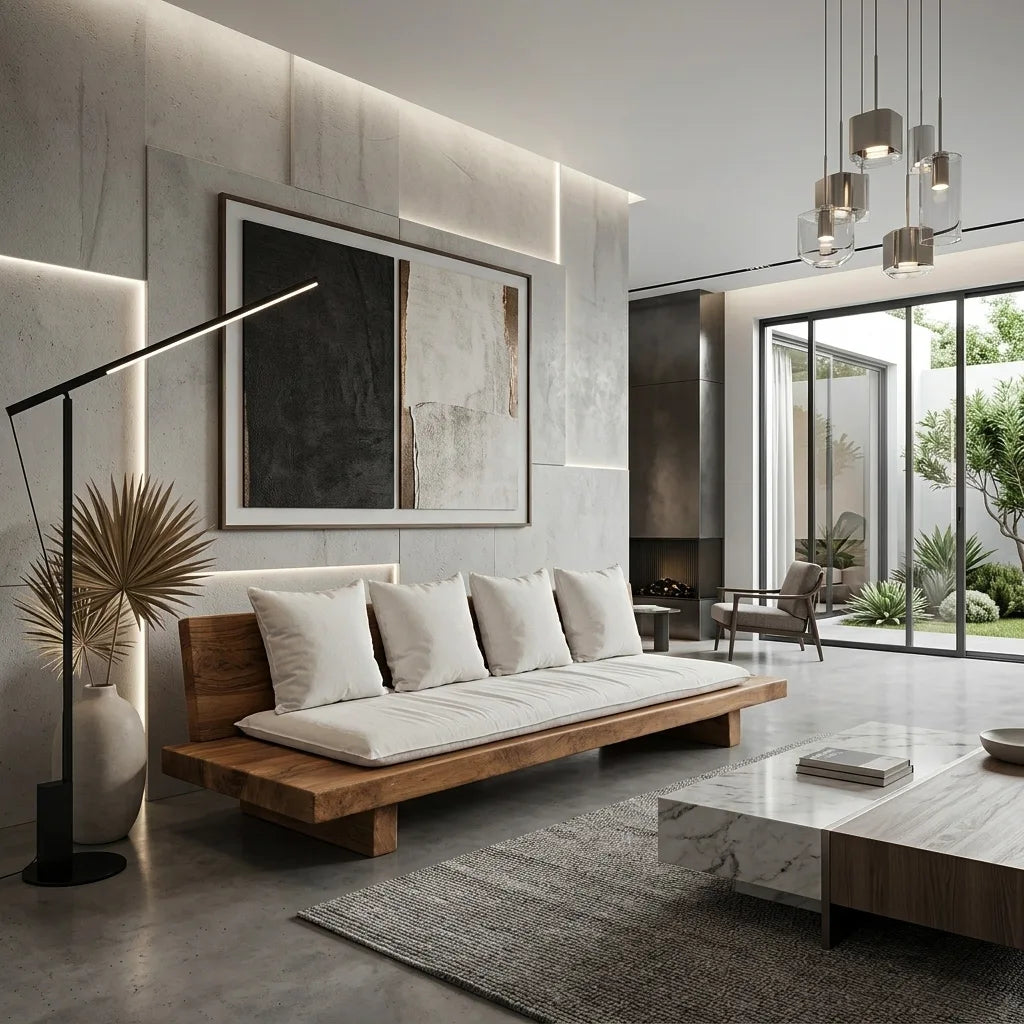 Minimalist Sofa with Cushions, solid wood, built to order, view 3