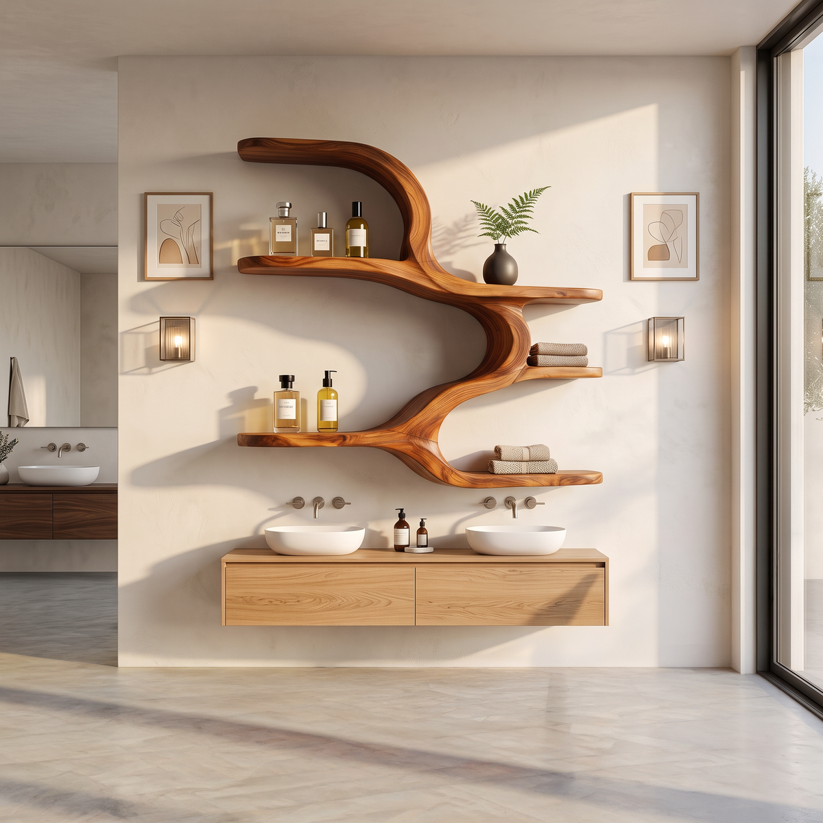 Organic Sculptural Wooden Wall Shelves, solid wood, built to order, view 3