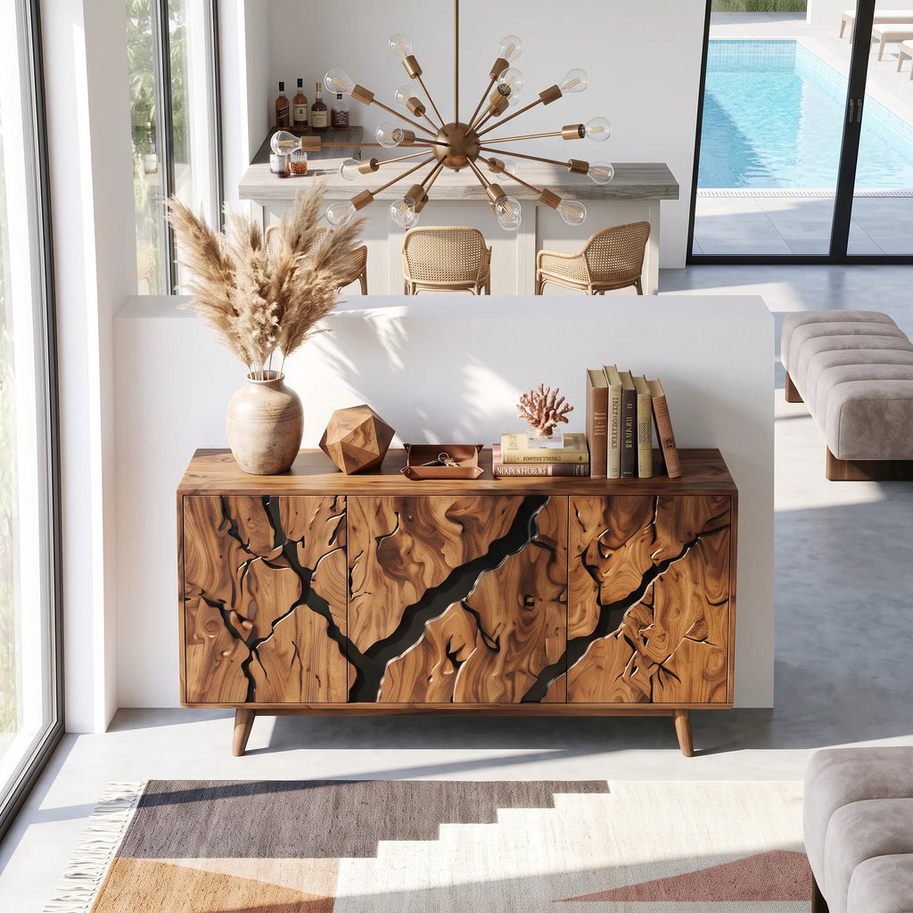 Contemporary Carved Sideboard Cabinet Entryway, solid wood, built to order, view 8