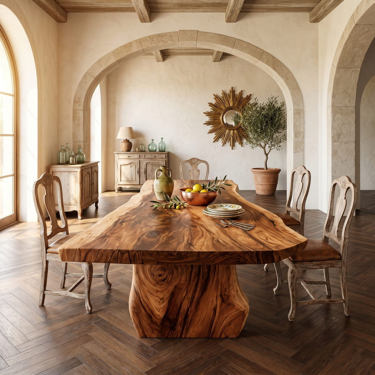 Contemporary Sculpted Base Dining Table, solid wood, built to order