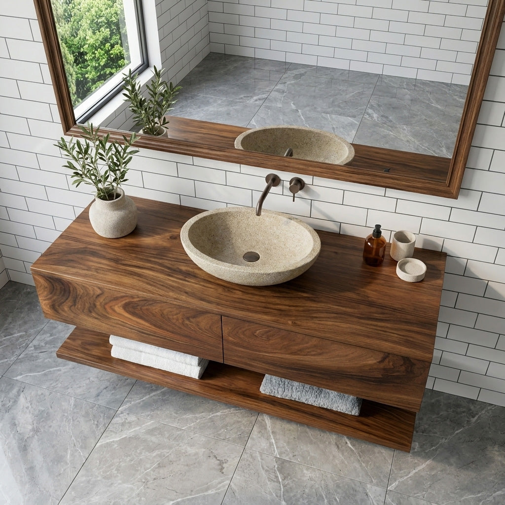 Minimalist Wall Mounted Bathroom Vanity, solid wood, built to order, view 3