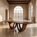 Contemporary Two Wavy Legs Dining Table, solid wood, built to order