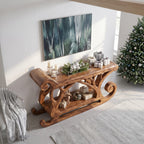 Rustic Console Table with Reindeer Sleigh Design, solid wood, built to order