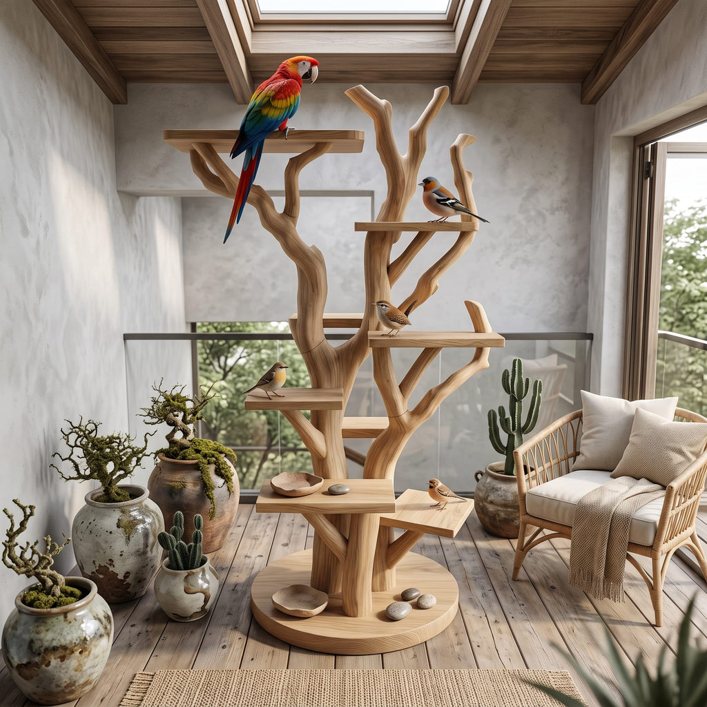 Rustic Bird Activity Stand, solid wood, built to order