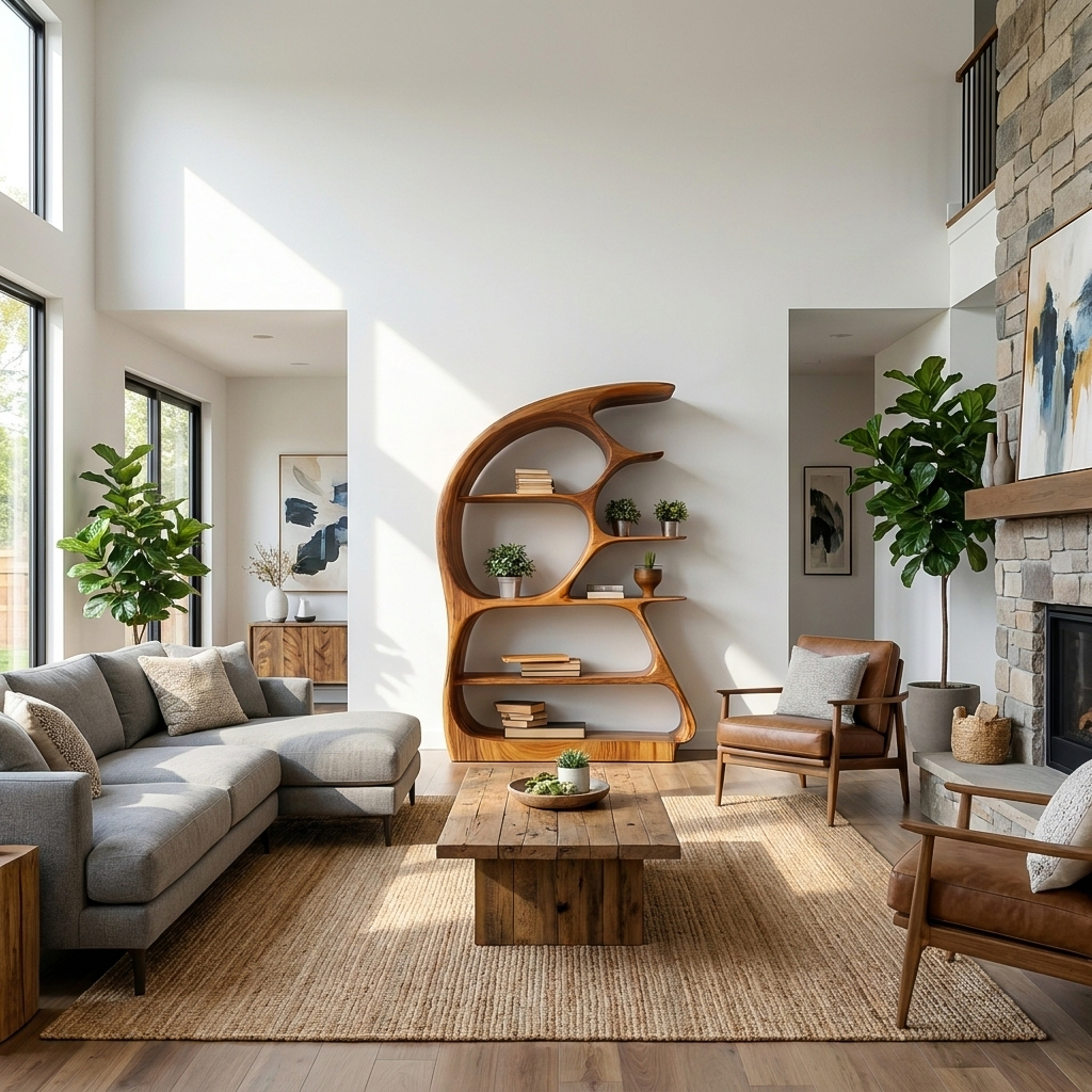 Contemporary Sculptural Bookshelf, solid wood, built to order, view 2
