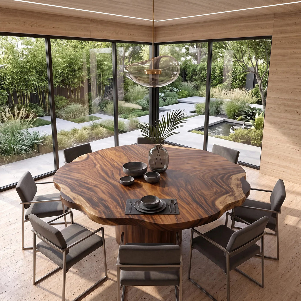 Mid Century Round Wood Table Top Dining Room, solid wood, built to order