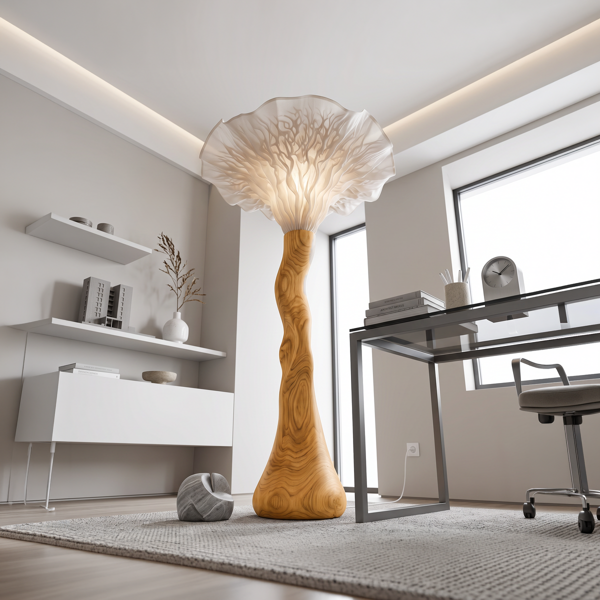 Farmhouse Sculptural Mushroom Floor Lamp, solid wood, built to order, view 2