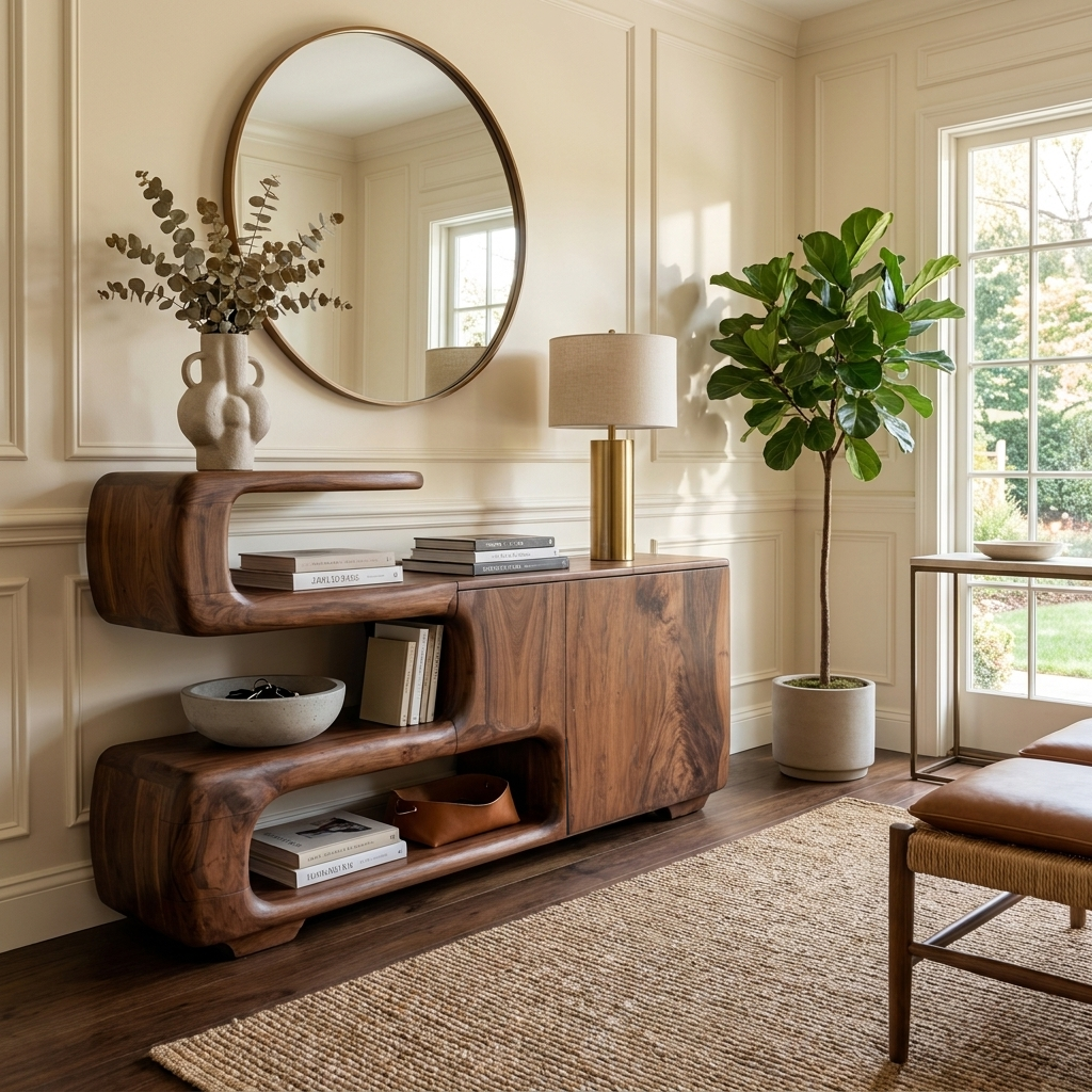 Organic Sideboard with Shelves and Cabinet, solid wood, built to order, view 3