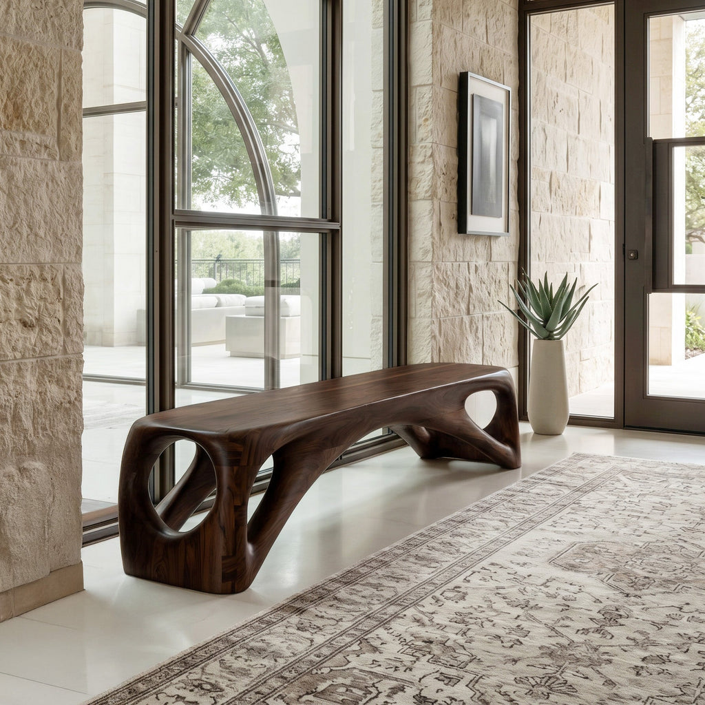 Organic Wooden Bench Hollow Design, solid wood, built to order