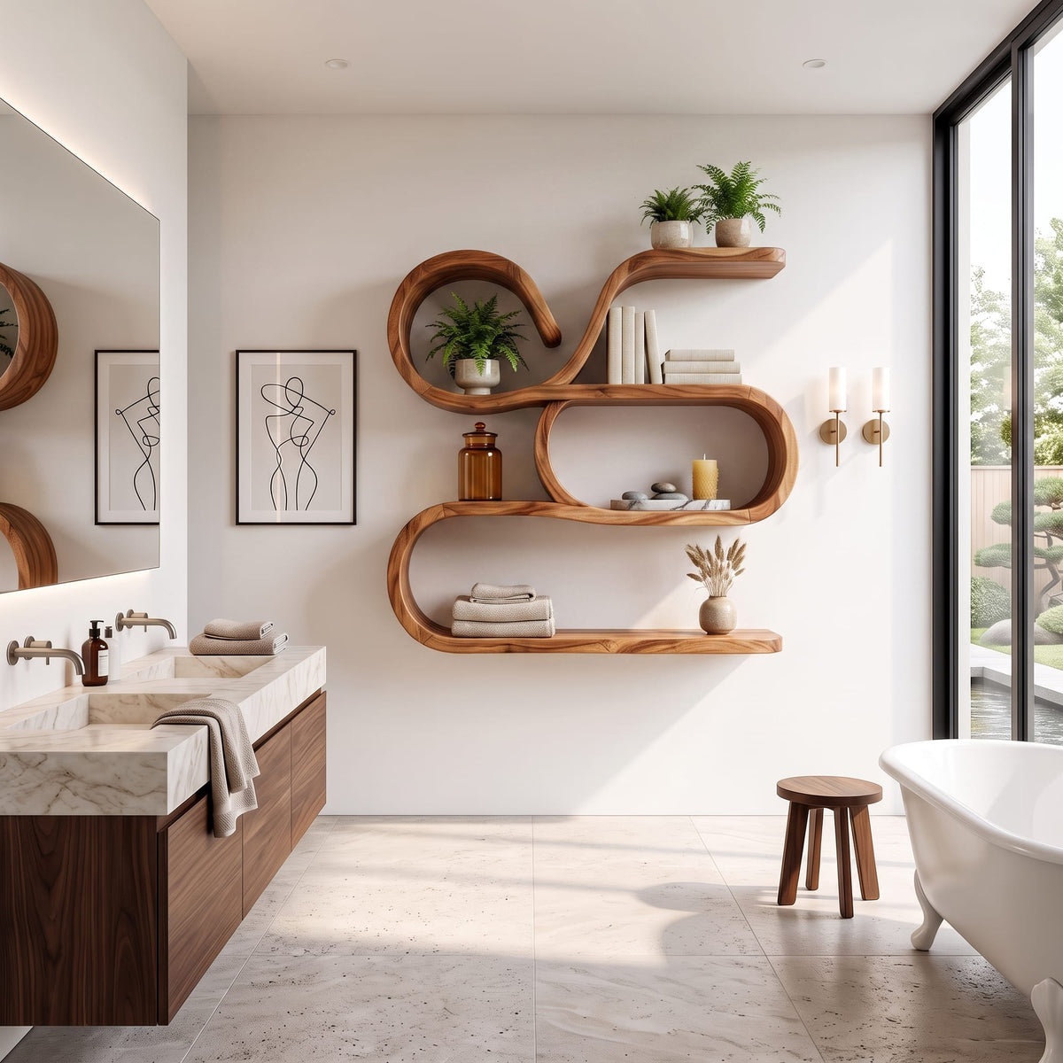 Coastal Floating Storage Shelves, solid wood, built to order