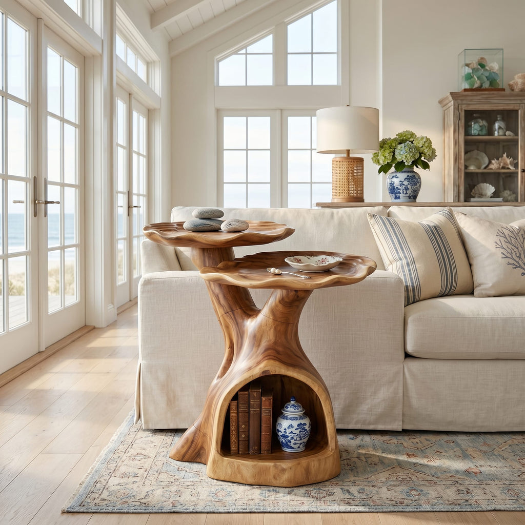 Contemporary Dual Tier Side Table Designer Residence, solid wood, built to order