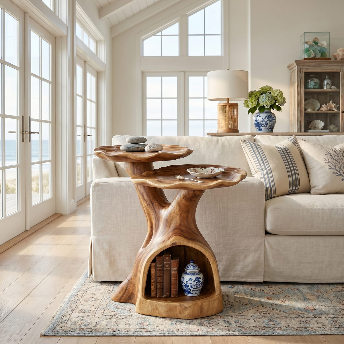 Contemporary Dual Tier Side Table Designer Residence, solid wood, built to order