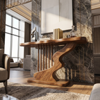 Bohemian Curved Base Console Table Cozy Entryway, solid wood, built to order, view 3