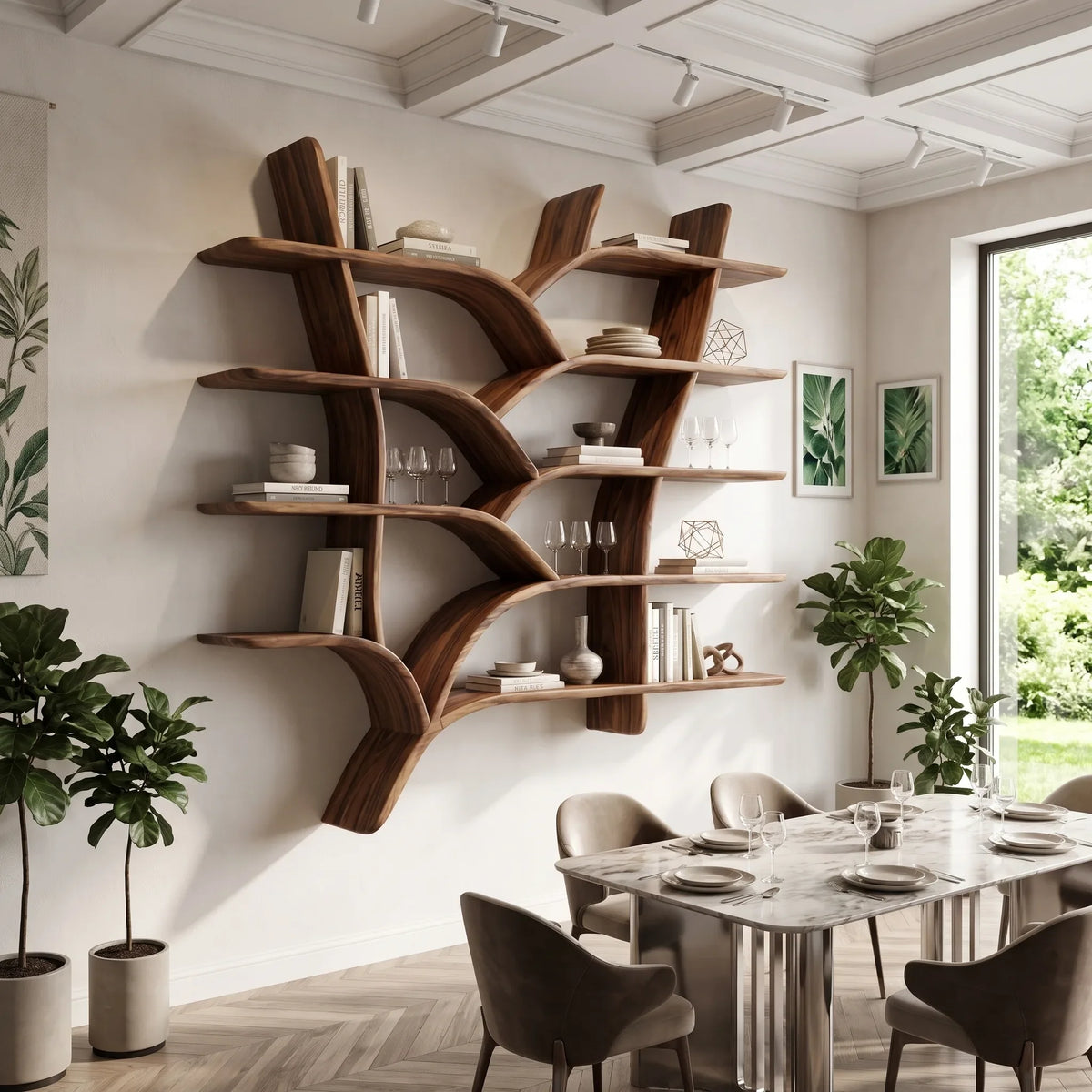 Mid Century Live Edge Bookshelves, solid wood, built to order