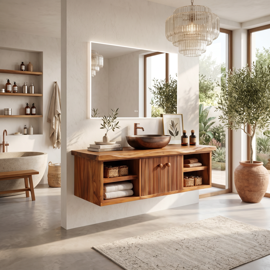 Minimalist Vanity Cabinet Bright Bathroom, solid wood, built to order, view 3
