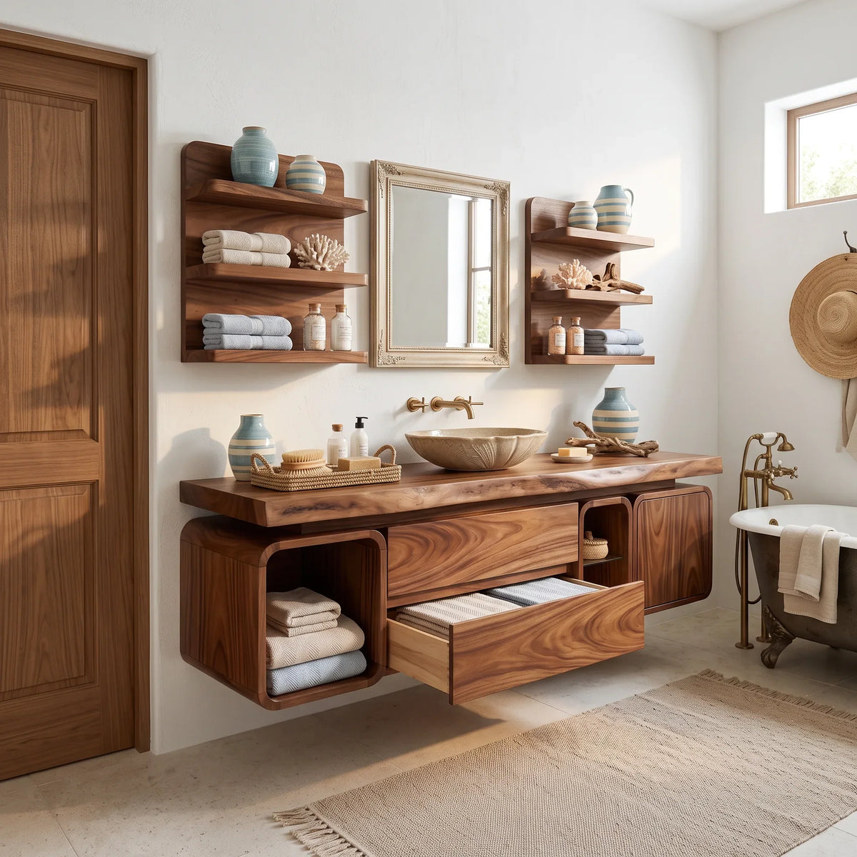 Modern Floating Bathroom Vanity Cabinet Primary Bathroom, solid wood, built to order
