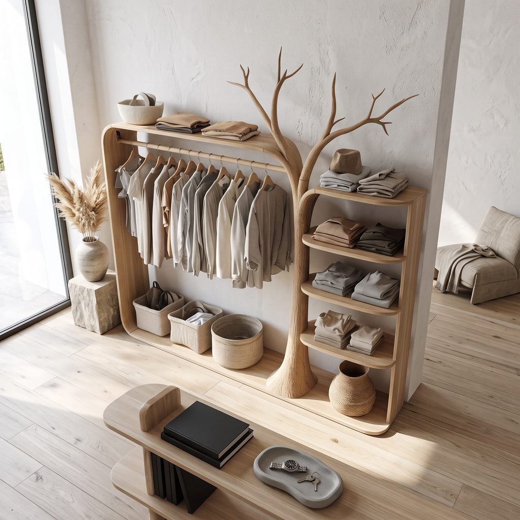 Rustic Clothing Stand Tree Shaped Bedroom Mudroom Entryway, solid wood, built to order
