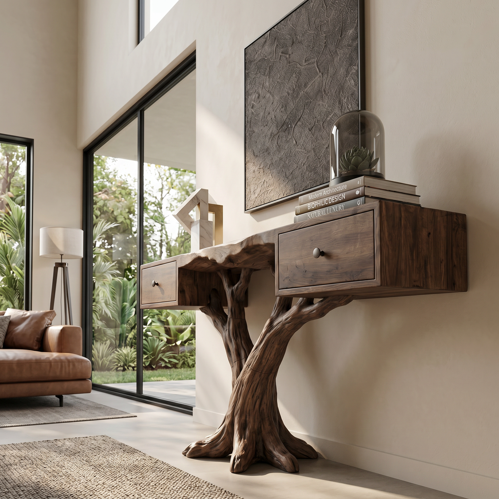 Organic Live Edge Console Table Contemporary Hallway, solid wood, built to order, view 3