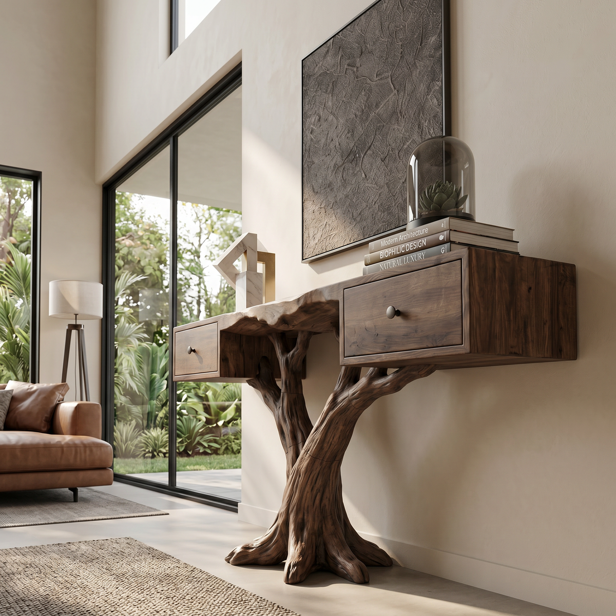 Organic Live Edge Console Table Contemporary Hallway, solid wood, built to order, view 3