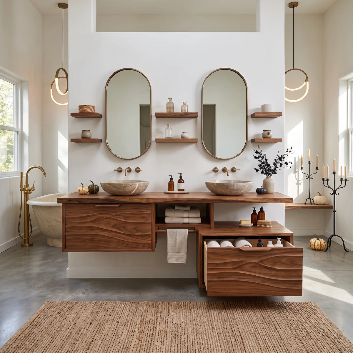Mid Century Bathroom Vanity Ensuite, solid wood, built to order
