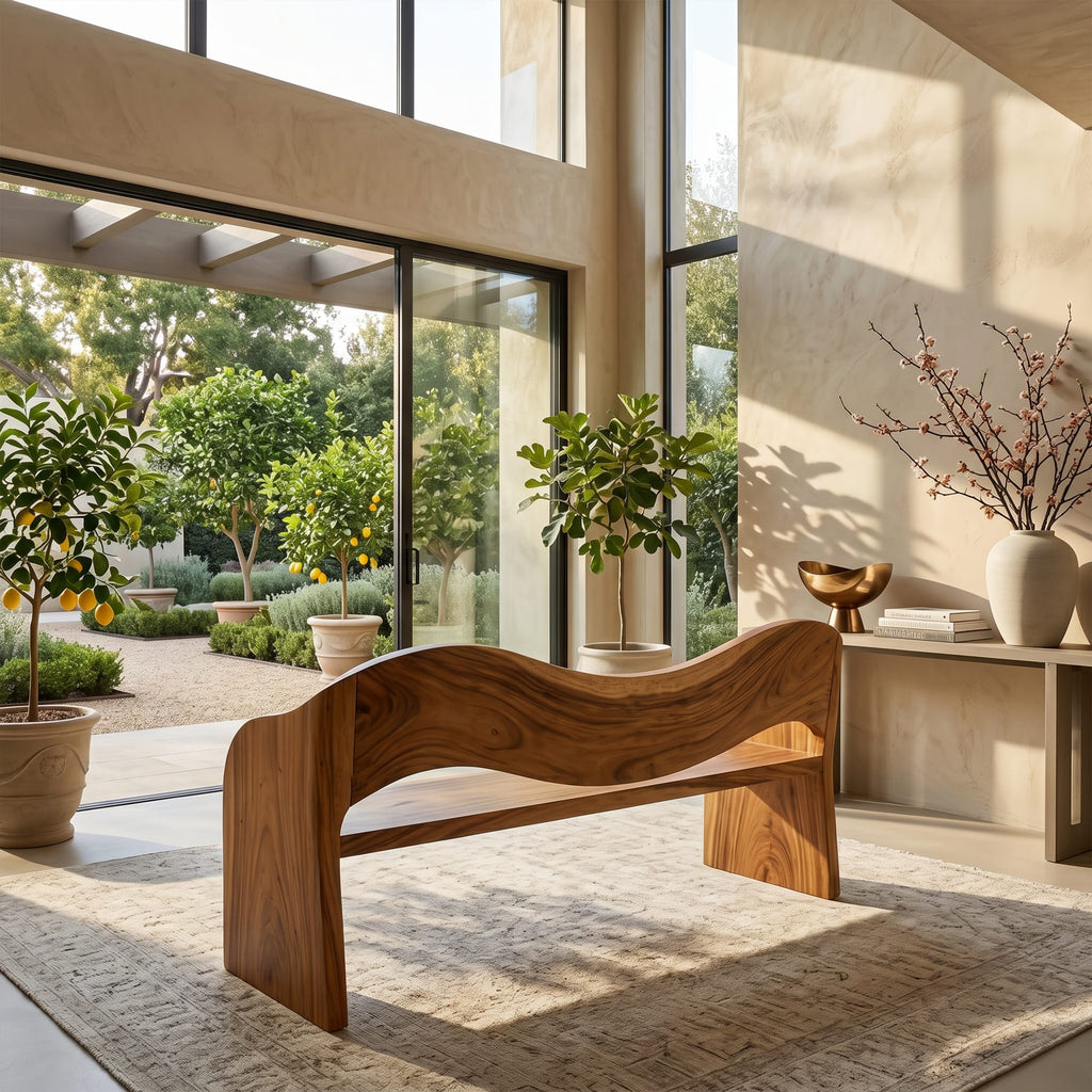 Contemporary Accent Bench Residence, solid wood, built to order