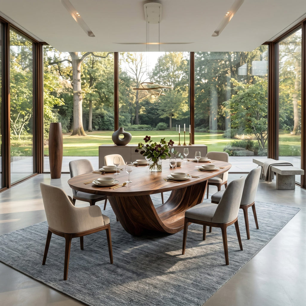 Contemporary Open Base Oval Dining Table, solid wood, built to order