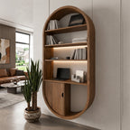 Arched Wooden Wall Bookshelf with Cabinet & Lighting, solid wood, built to order, view 3