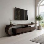Minimalist Curved TV Console, solid wood, built to order, view 3