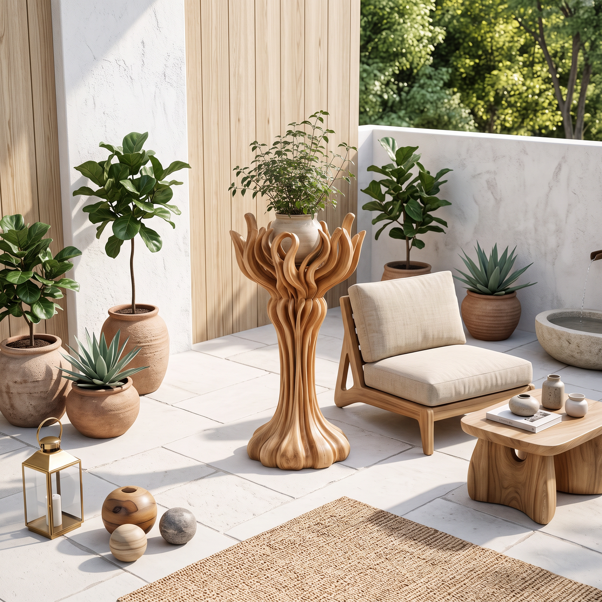Organic Sculptural Sunroom Plant Stand - solid wood plant stand, view 2