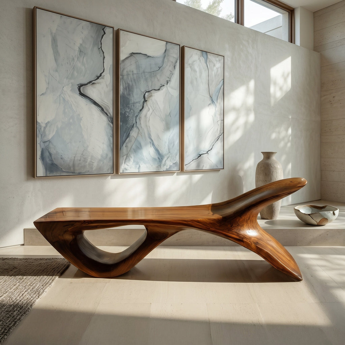 Wooden Bench with Fish Tail Shape, solid wood, built to order