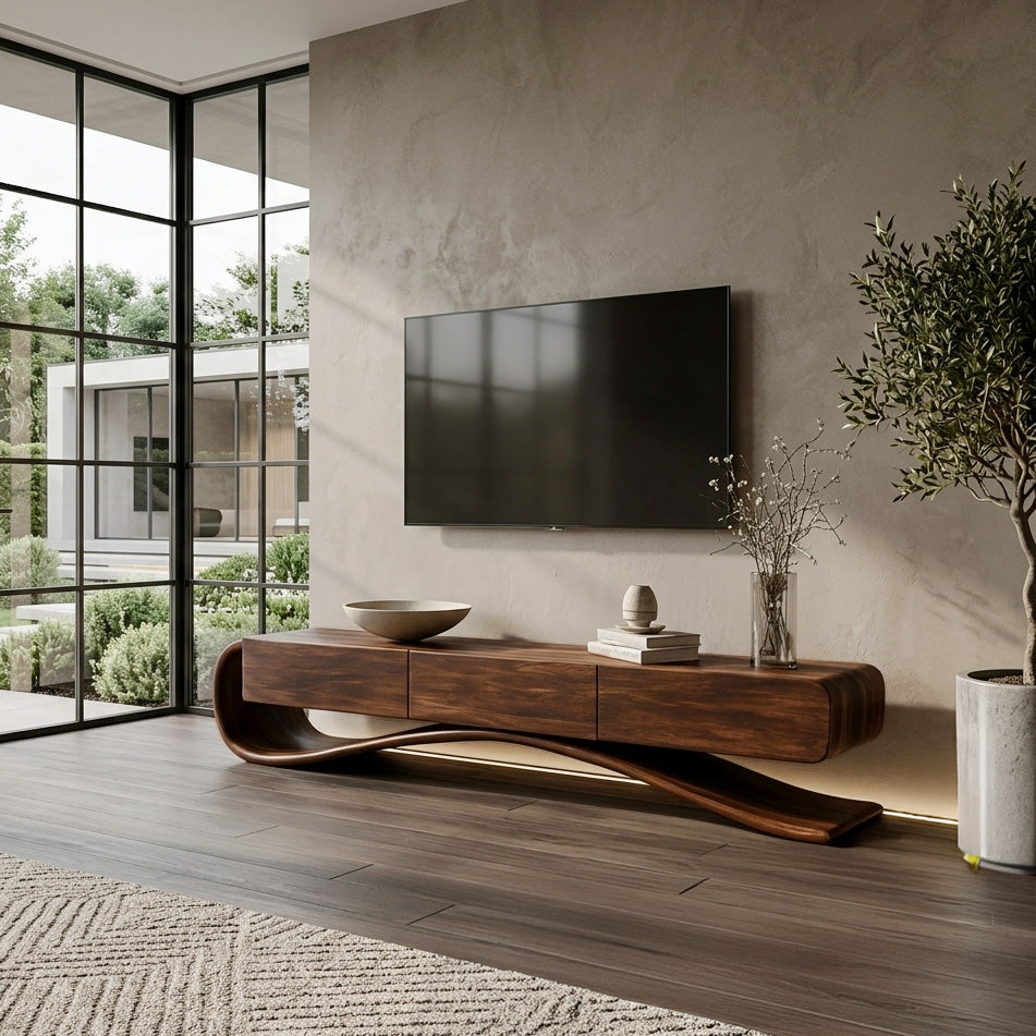 Organic Modern Cantilever TV Console, solid wood, built to order, view 3
