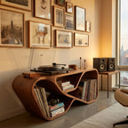 Organic Record Player Cabinet with Curved Shelving, solid wood, built to order, view 3