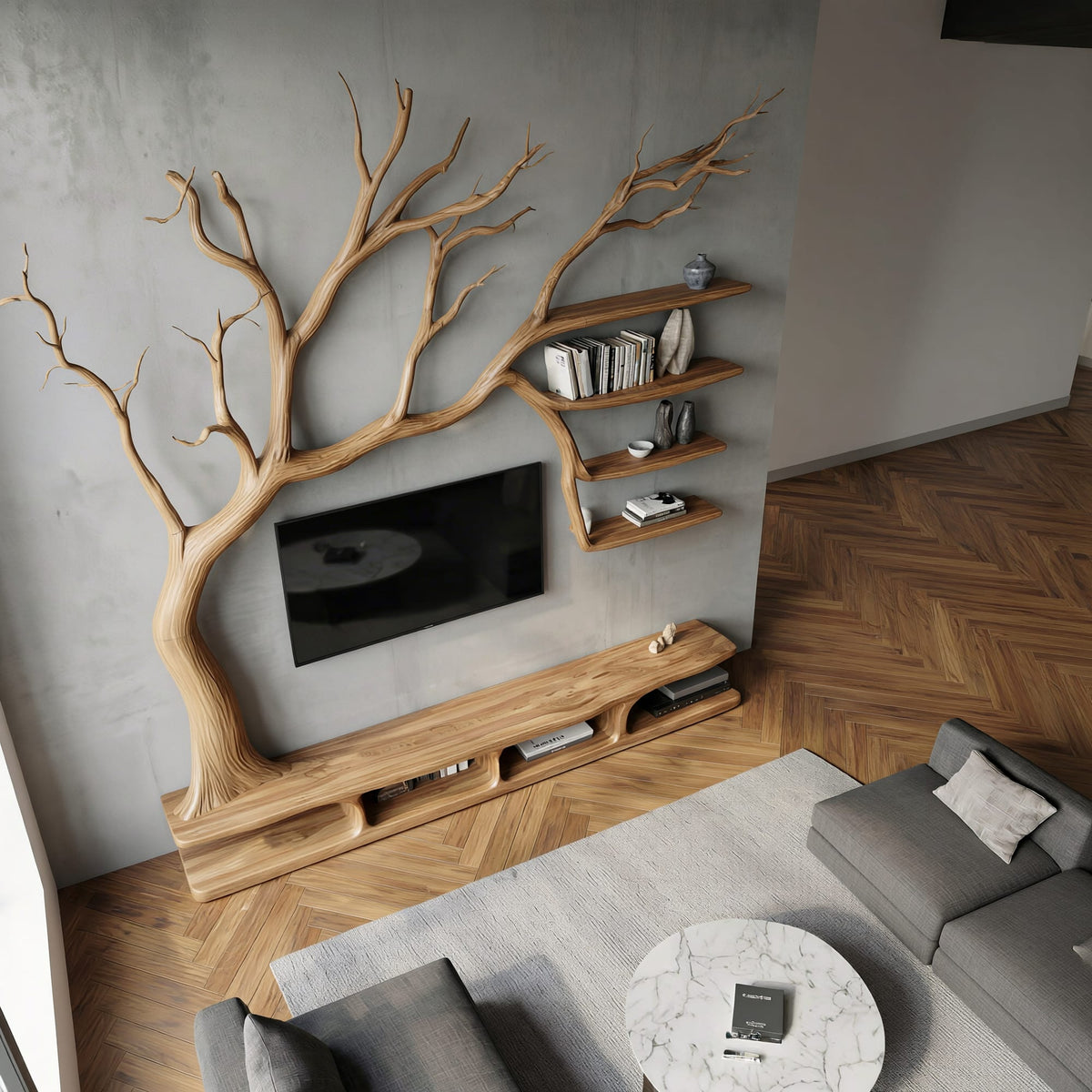 Rustic Tree TV Cabinet, solid wood, built to order