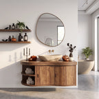 Mid Century Wall Mounted Bathroom Vanity, solid wood, built to order