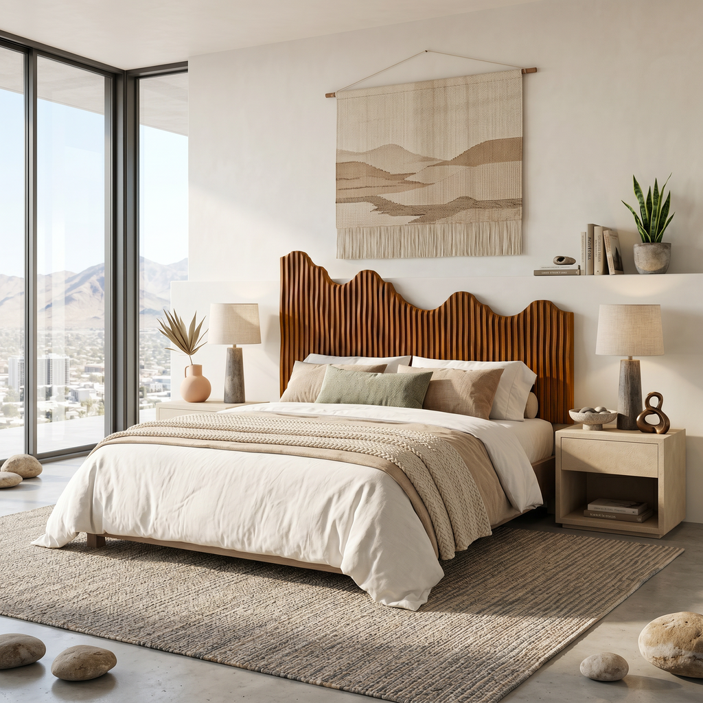Organic Mountain Landscape Headboard Wooden Bed Headboard, solid wood, built to order, view 2