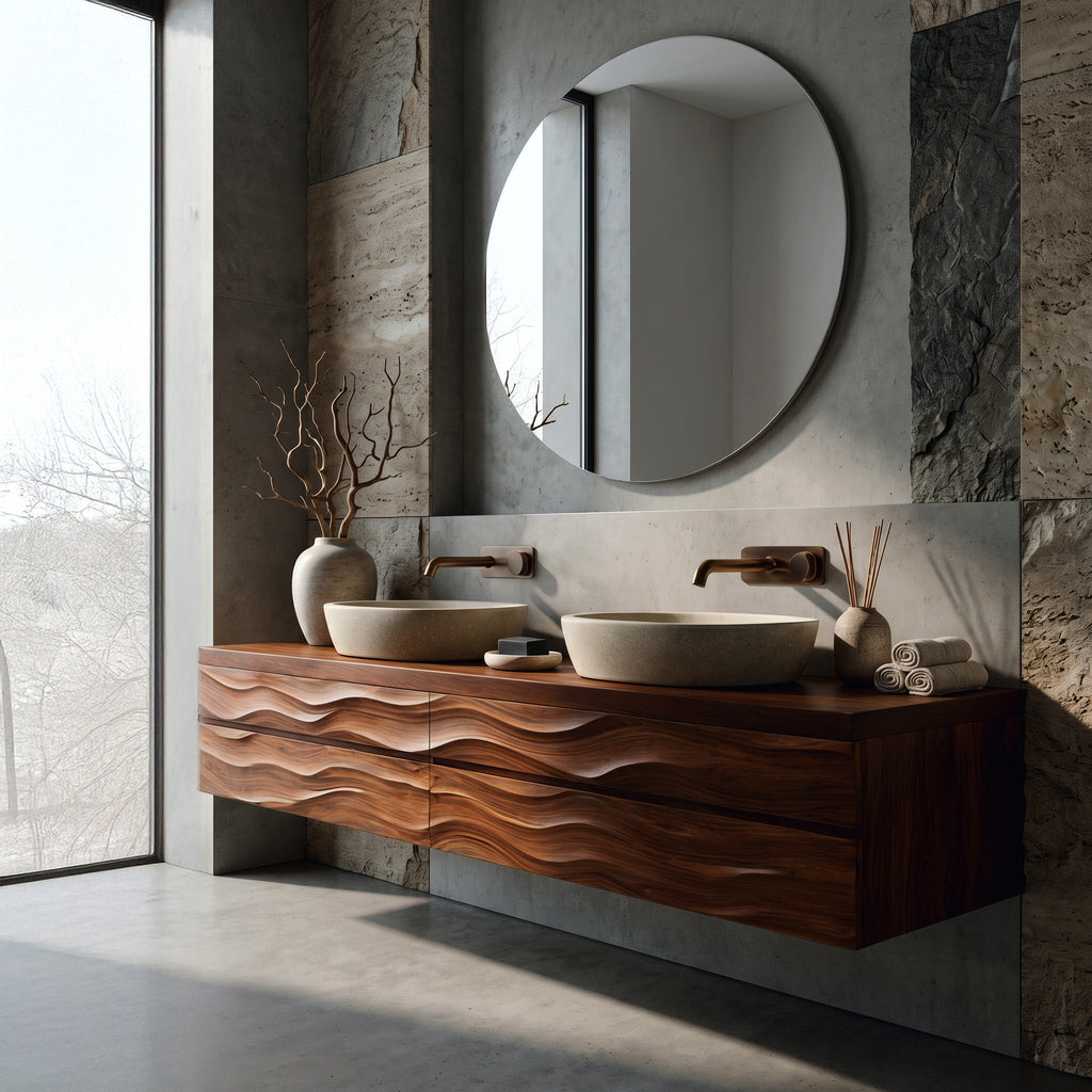 Modern Floating Bathroom Vanity with Wave Texture, solid wood, built to order, view 3