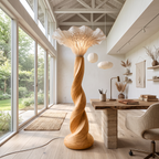 Organic Floor Lamp Blooming Mushroom Shade Lounge, solid wood, built to order, view 3